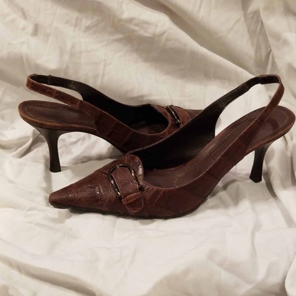 Antonio Melani Brown Pumps Sling Back Pointy Heels